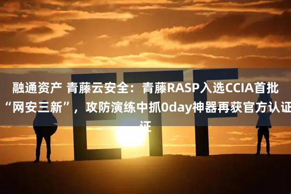 融通资产 青藤云安全:青藤RASP入选CCIA首批 “网安三新”,攻防演练中抓0day神器再获官方认证